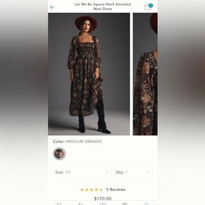 Anthropologie “Let Me Be Square-Neck Smocked Maxi Dress”